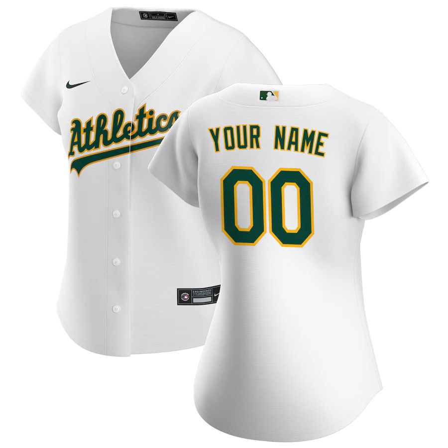 Womens Oakland Athletics Nike White Home Replica Custom MLB Jerseys->customized mlb jersey->Custom Jersey